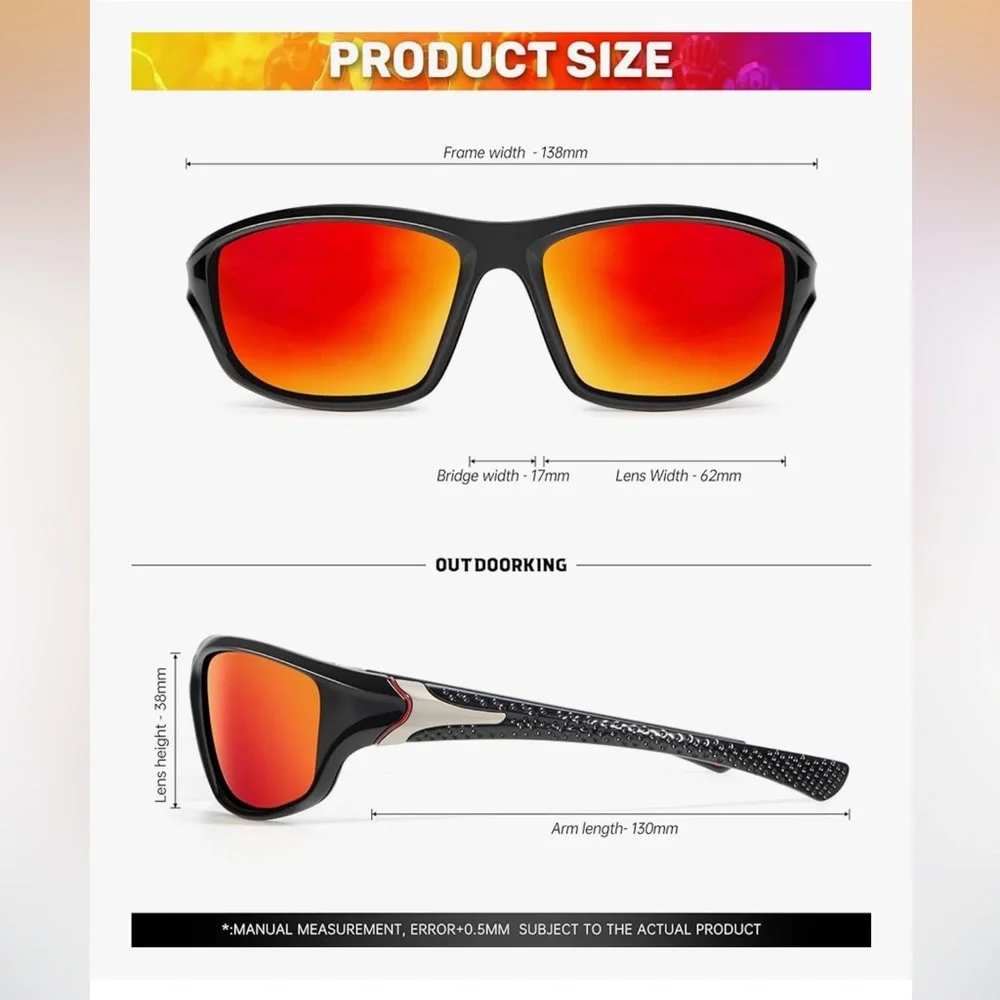 🆕 Men's Sport Polarized Sunglasses - Black Frame with Color Mirror Lenses UV400